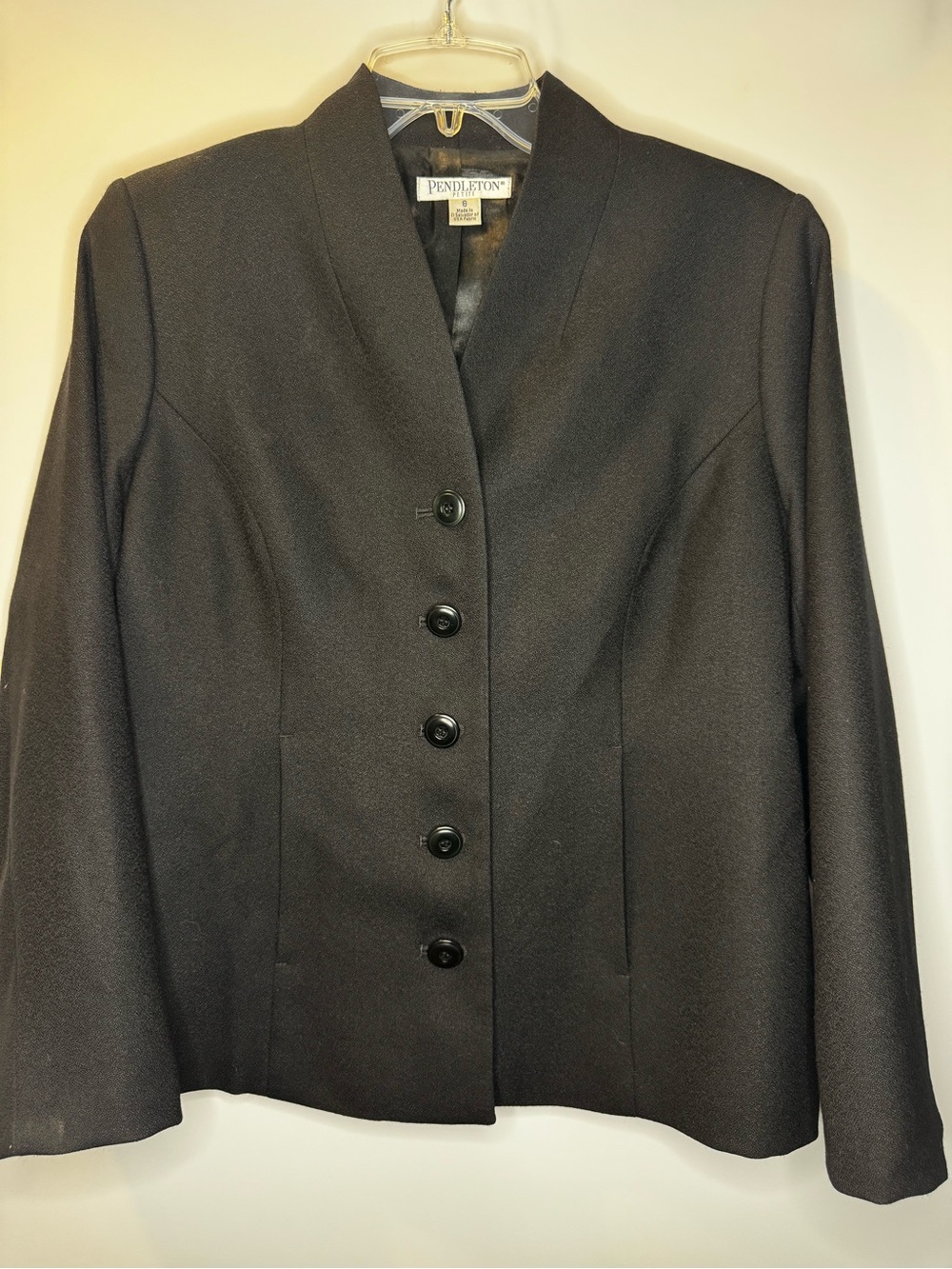 Pendleton Black Collarless Button Front Blazer